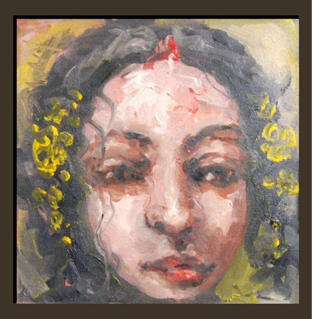 Radha, Figurative, Oil on Canvas, Yellow, Red, by Artist Suhas Roy 