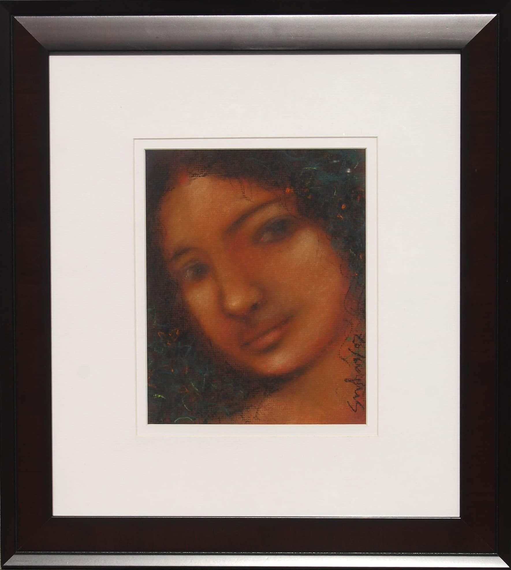 Suhas Roy Figurative Painting - Radha, Mysterious, Colored Pastel on Paper, Red, Blue by Indian Artist"In Stock"