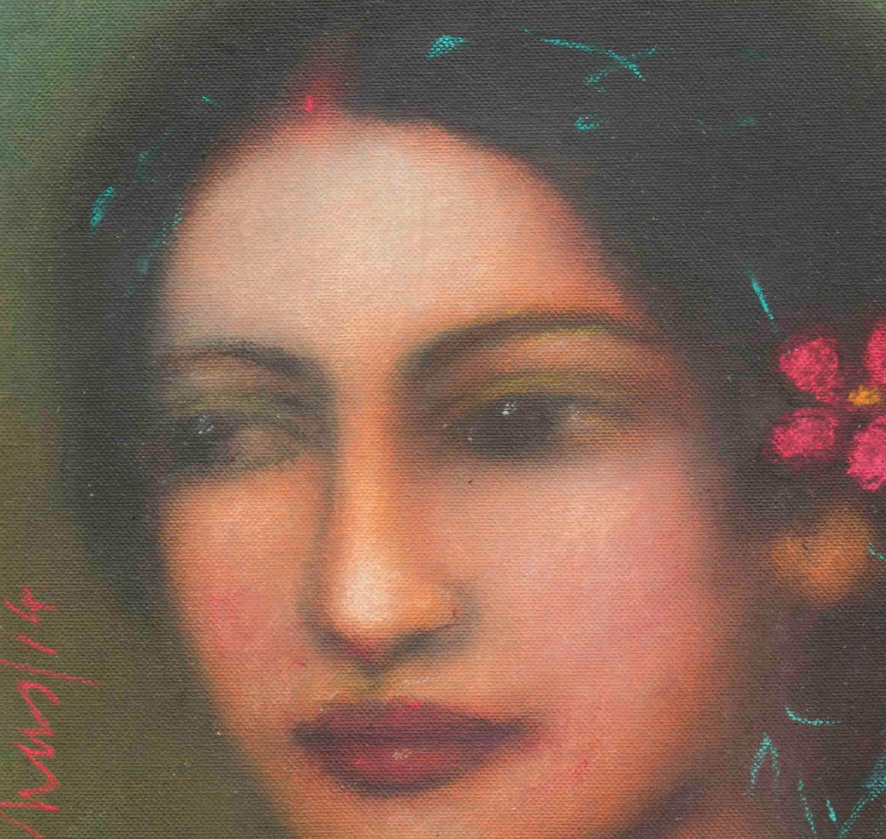 Radha, Mysterious, Ethereal, Godlike, Oil on Canvas by Indian Artist 