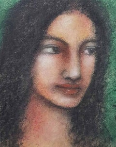 Radha, Mystic, Mixed Media on paper, Green, Brown by Modern Artist "In Stock"
