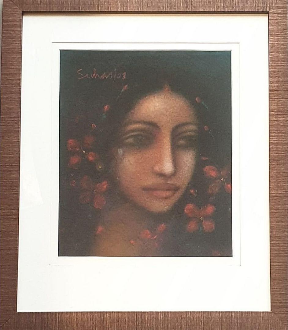 Radha, Pastel sur panneau de l'artiste moderne Suhas Roy « En stock »