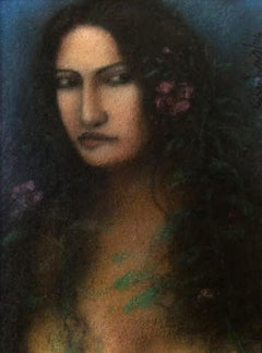 Radha, weiches Pastell und Acryl auf Papier des indischen modernen Künstlers Suhas Roy, auf Lager