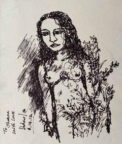 To Jharna with Love, Marker auf Papier des modernen Künstlers Suhas Roy „In Stock“