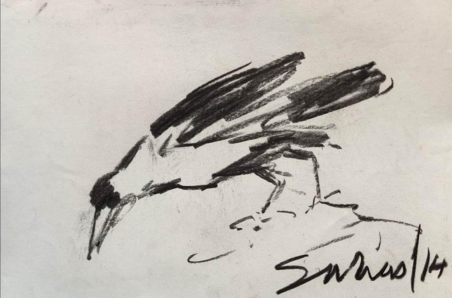 Sin título, figurativo, carboncillo sobre papel por el artista moderno Suhas Roy "En Stock"
