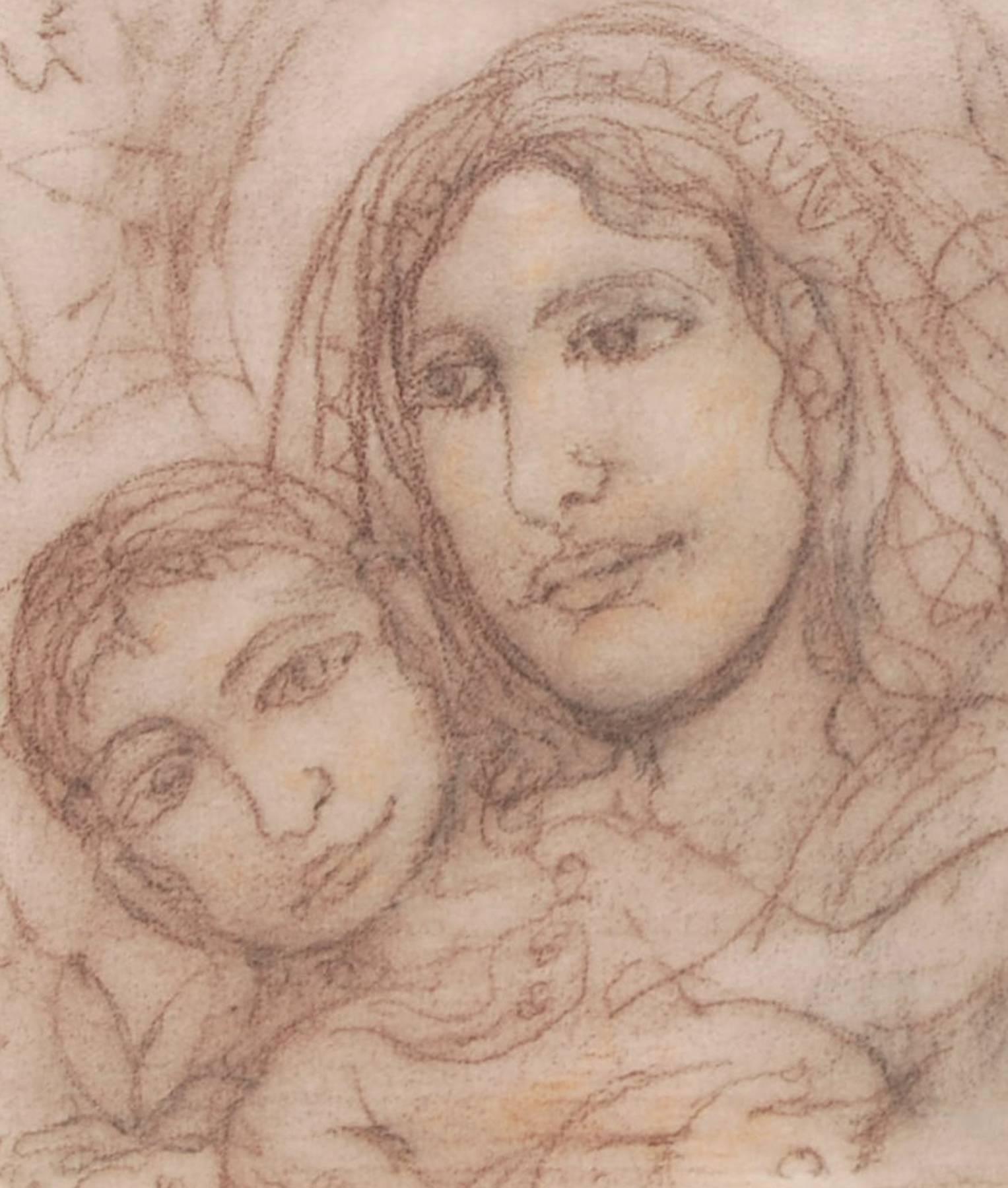 Mère Vierge, Marie et Jésus, Art moderne, techniques mixtes, artiste indien « en stock » en vente 2