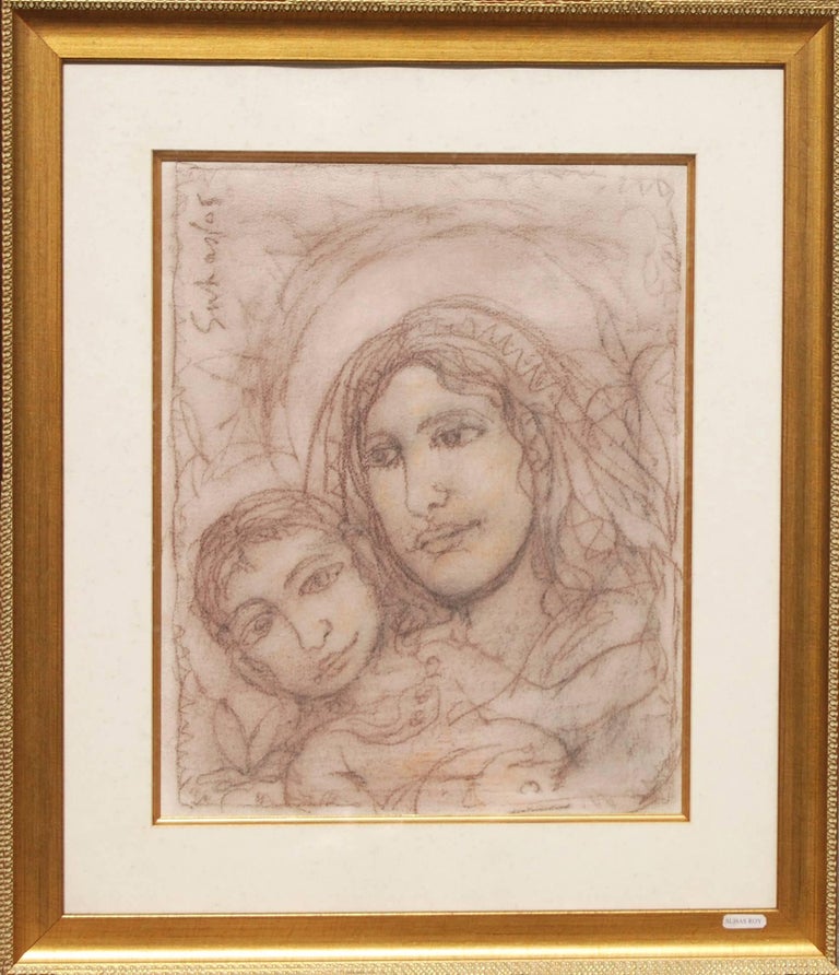 Suhas Roy Virgin Mother Mary And Jesus Modern Art Mixed Media