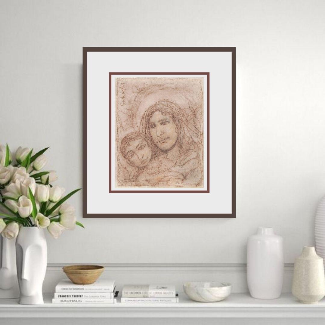 Mère Vierge, Marie et Jésus, Art moderne, techniques mixtes, artiste indien « en stock » - Moderne Mixed Media Art par Suhas Roy