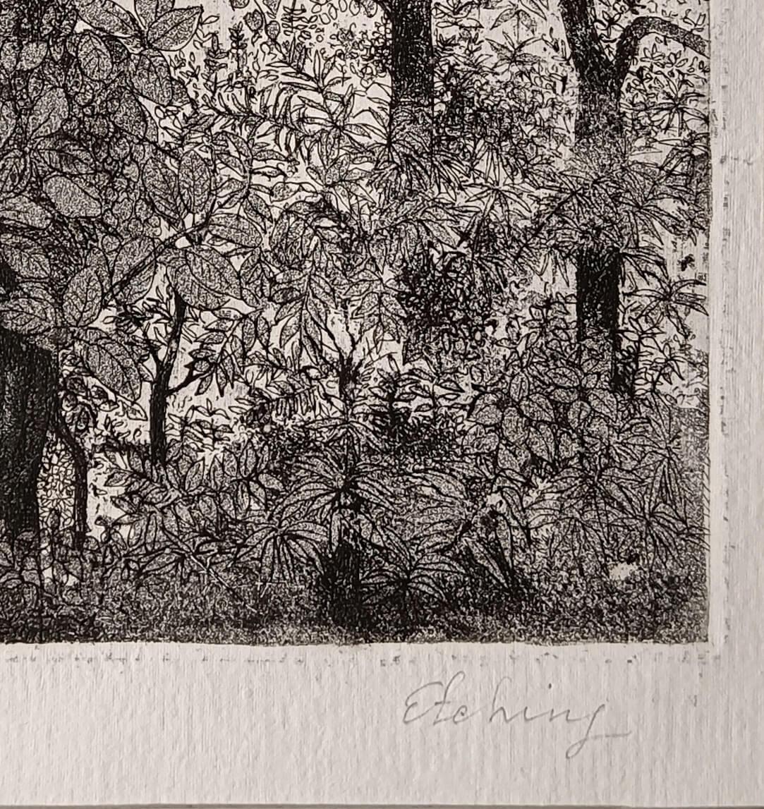 Landscape, Etching on Paper by Indian Modern Artist Suhas Roy 
