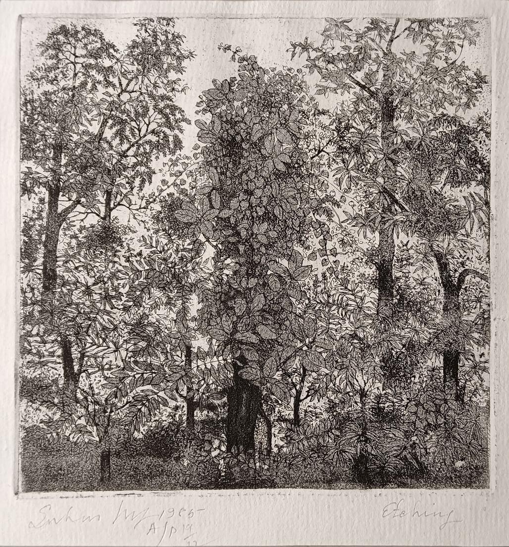 Landscape, Etching on Paper by Indian Modern Artist Suhas Roy "In Stock"