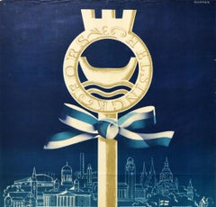 Original Vintage Poster Helsinki 400 Years Finland City Key Industry Fair Travel