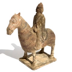 Poterie peinte de la dynastie Sui ou Tang, cheval armé et cavalier