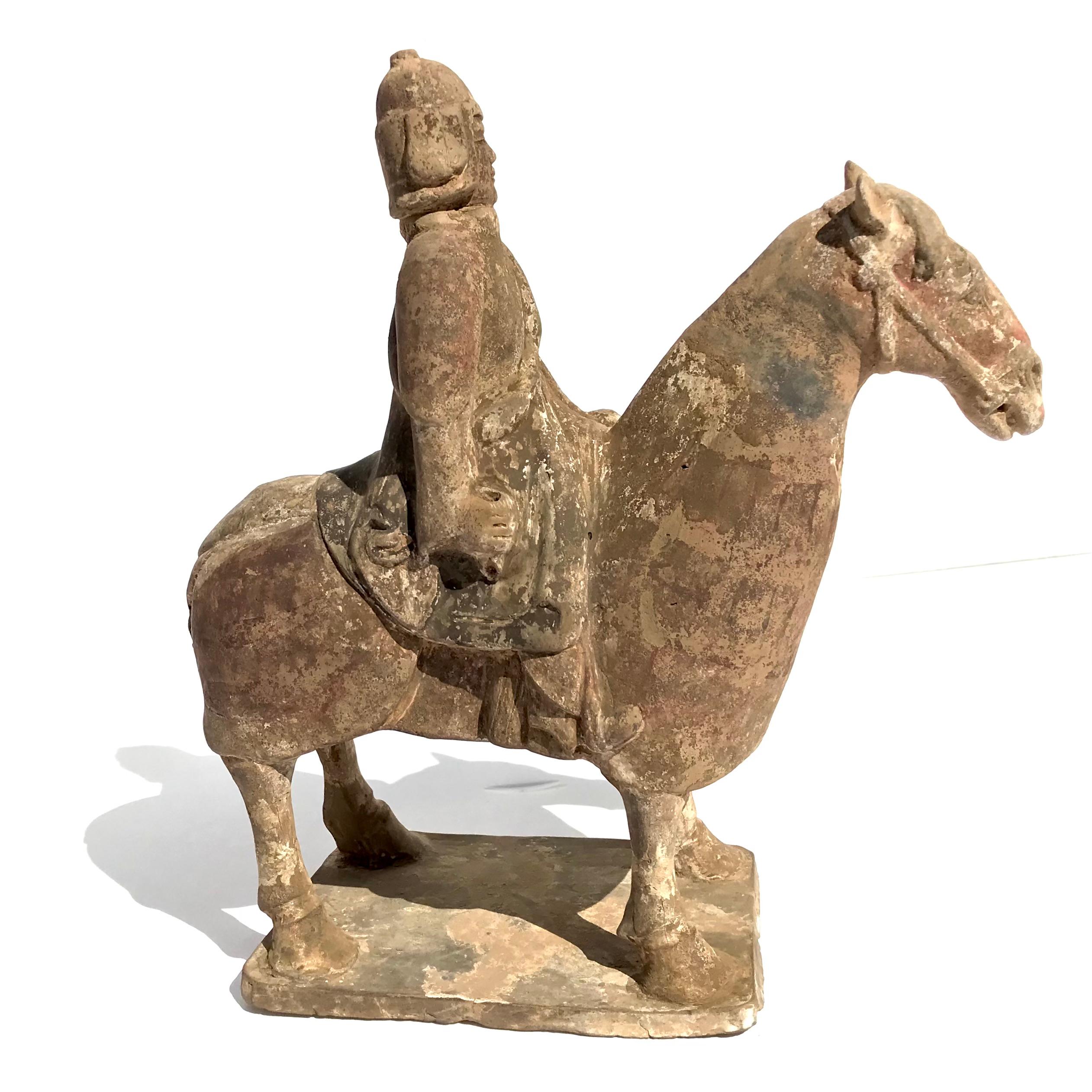 Hand-Painted Sui or Tang Dynasty Painted Pottery Armored Horse And Rider For Sale