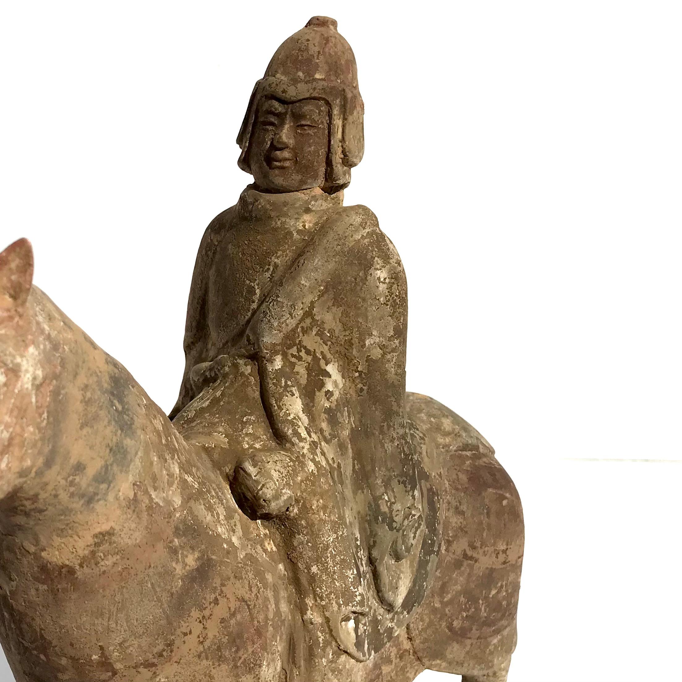 Sui or Tang Dynasty Painted Pottery Armored Horse And Rider For Sale 1