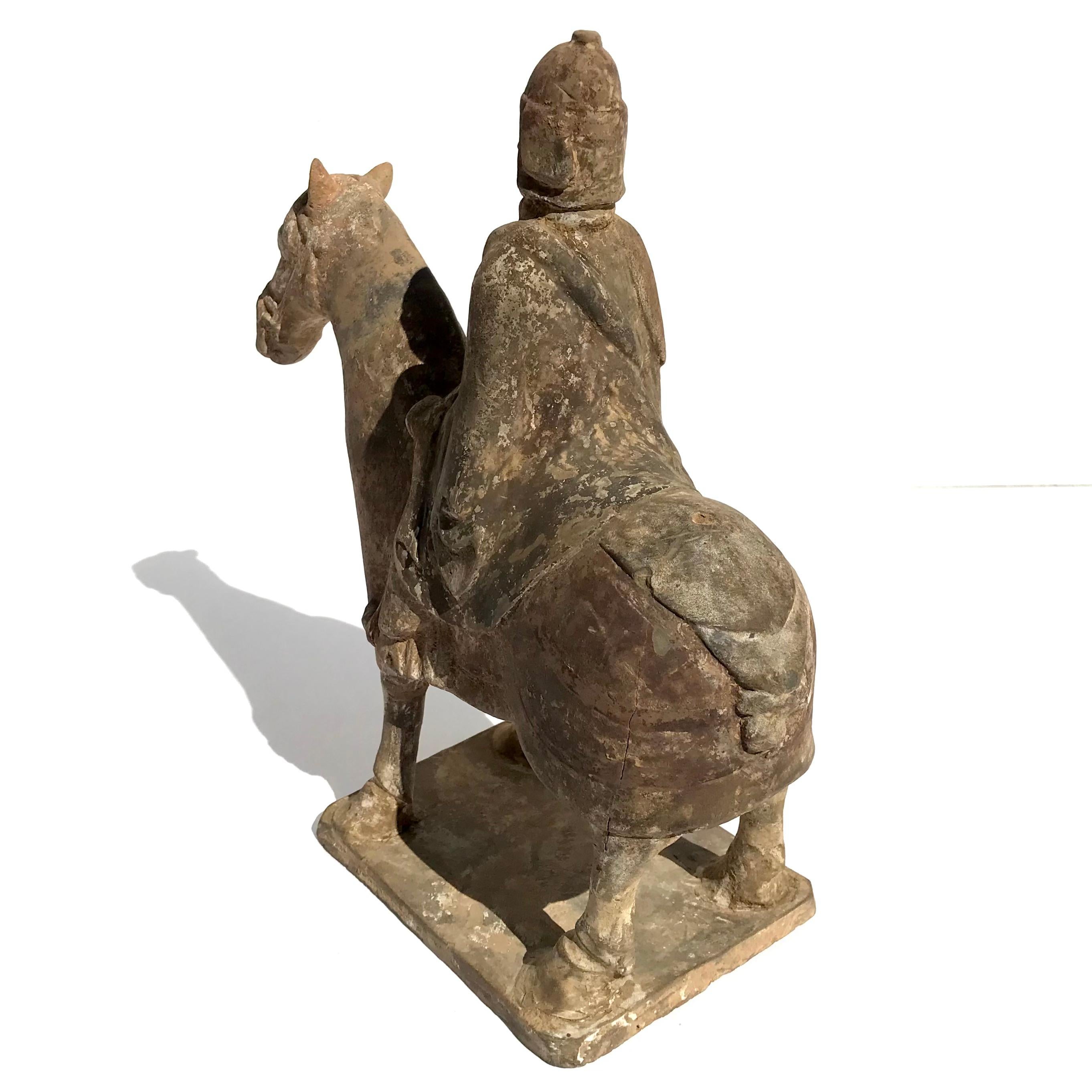 Sui or Tang Dynasty Painted Pottery Armored Horse And Rider For Sale 2