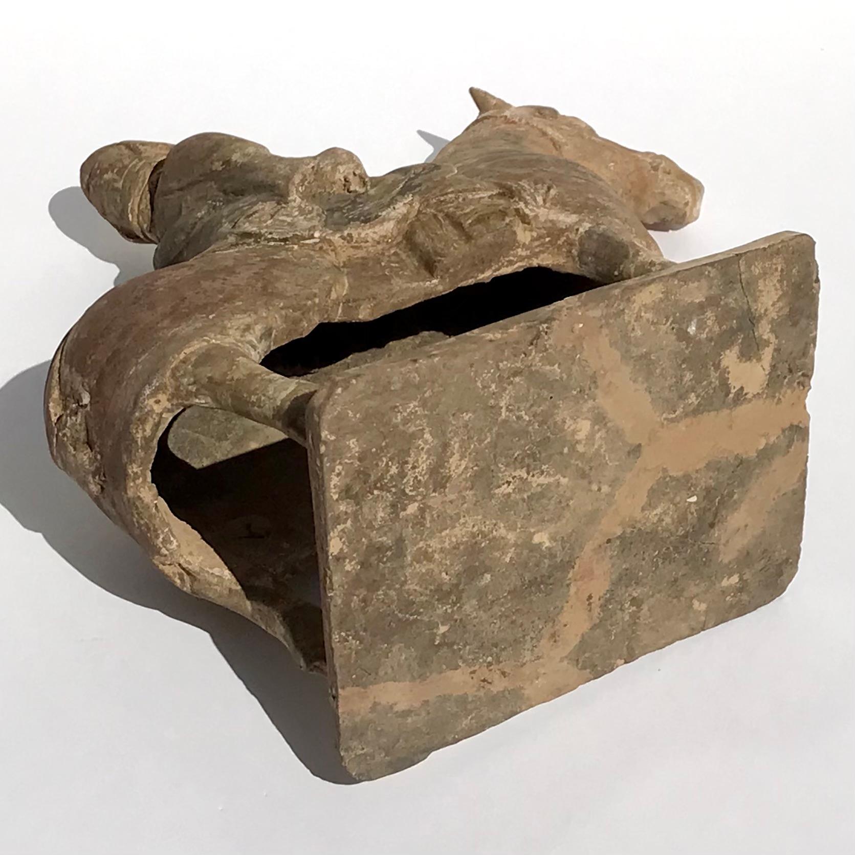 Sui or Tang Dynasty Painted Pottery Armored Horse And Rider For Sale 3