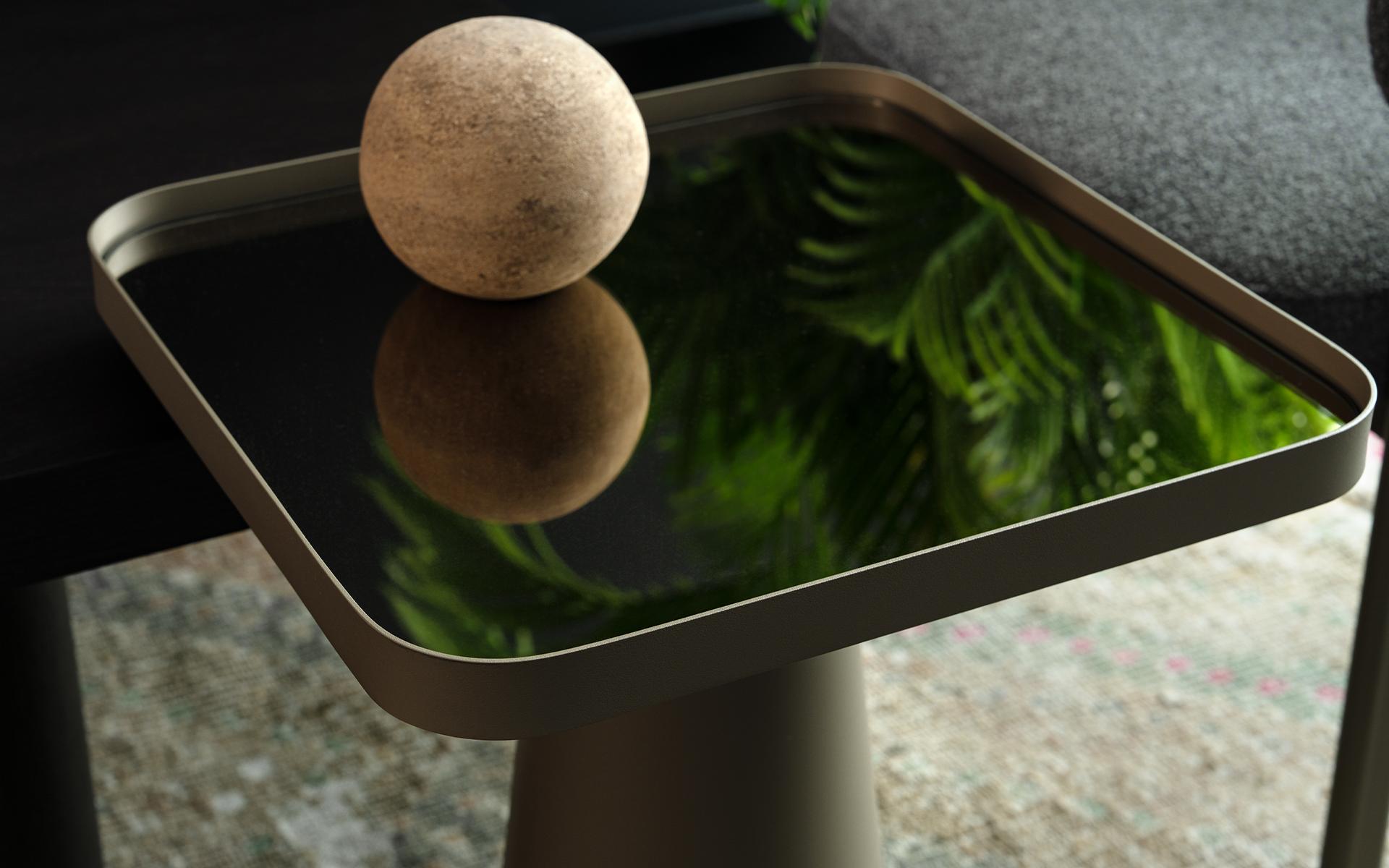 Ferronnerie Table d'appoint Sui avec pieds coniques en métal et table miroir en bronze en vente