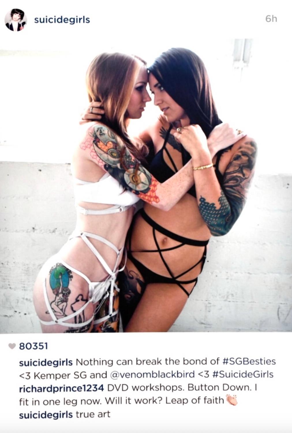 "Besties" by the Suicide Girls. Large-scale Giclee print on canvas. Open Edition. Canvas Size: 67 × 55 in  170.2 × 139.7 cm. 

Offered stretched or unstretched. It can be unstretched and rolled for shipping.

In 2015 artist Richard Prince set the