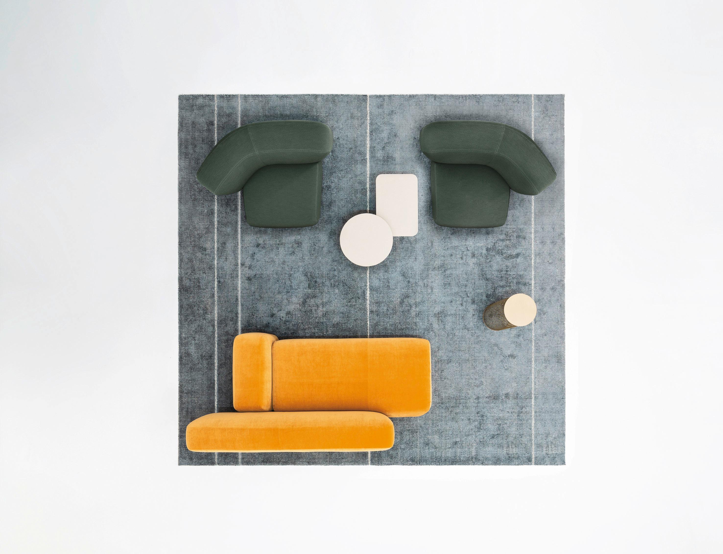 Suiseki left armchair is a collection of padded seats inspired – as its name suggests – by the Japanese art of arranging naturally occurring stones. Spontaneous, harmonious lack of alignment takes the place of geometric shapes in the simple modular