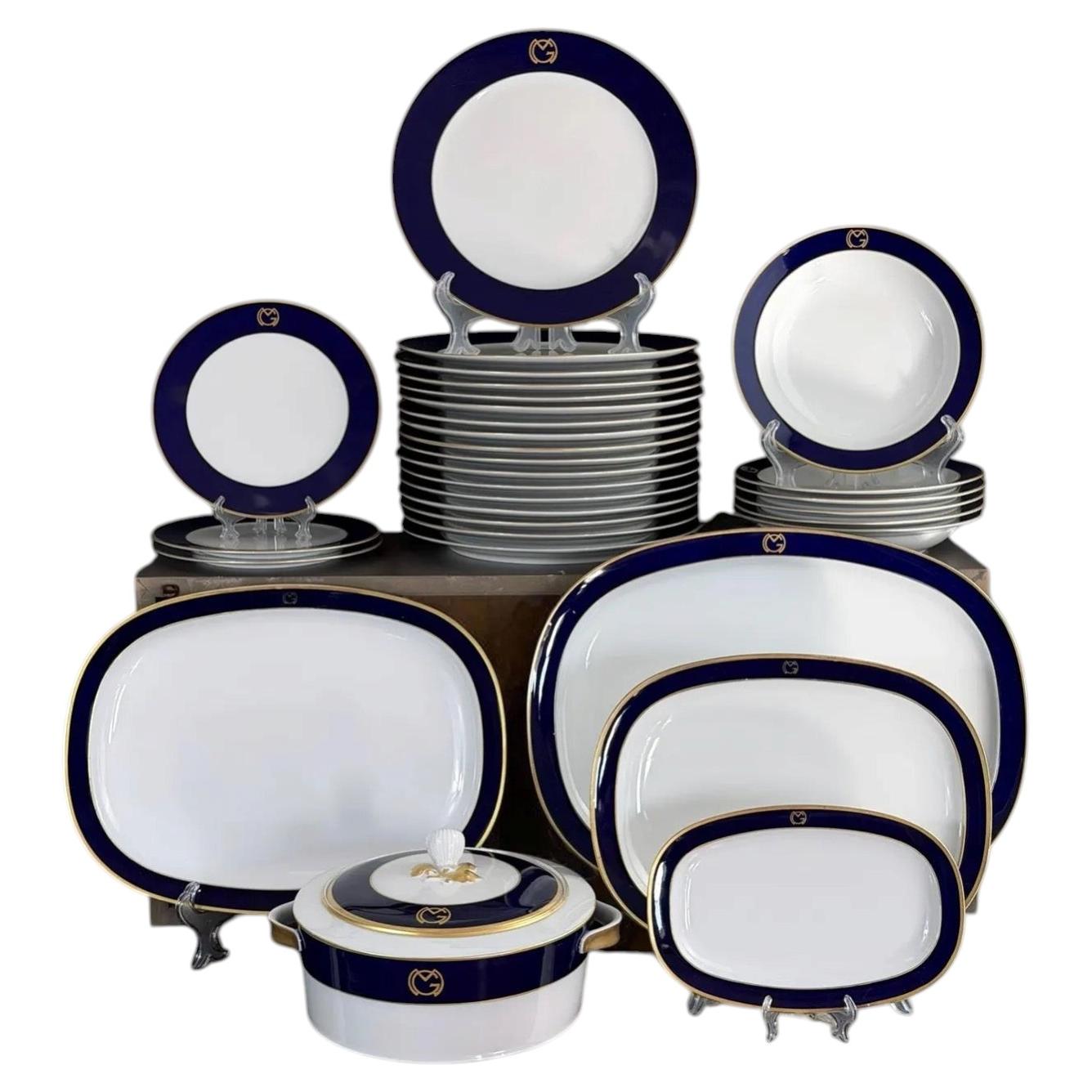 Suisse Langenthal, Monogrammed MG, Dinner Service, Cobalt & Gilt, 31 Pieces For Sale