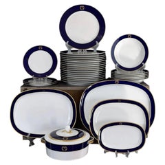Suisse Langenthal, Monogrammed MG, Dinner Service, Cobalt & Gilt, 31 Pieces