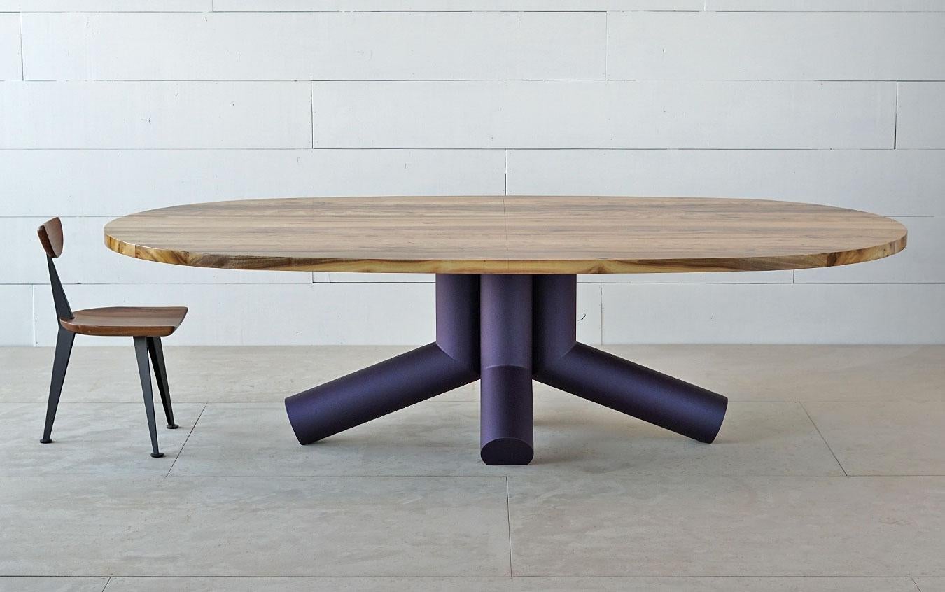 Steel Suisun Oval Dining Table with Sculptural, Brutalist Base by J. Rusten Studio For Sale