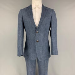 SUIT SUPPLY Size 38 Blue Herringbone Linen Notch Lapel Suit