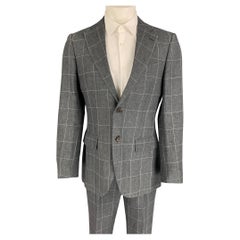 Used SUIT SUPPLY Size 38 Charcoal White Window Pane Linen Notch Lapel Suit