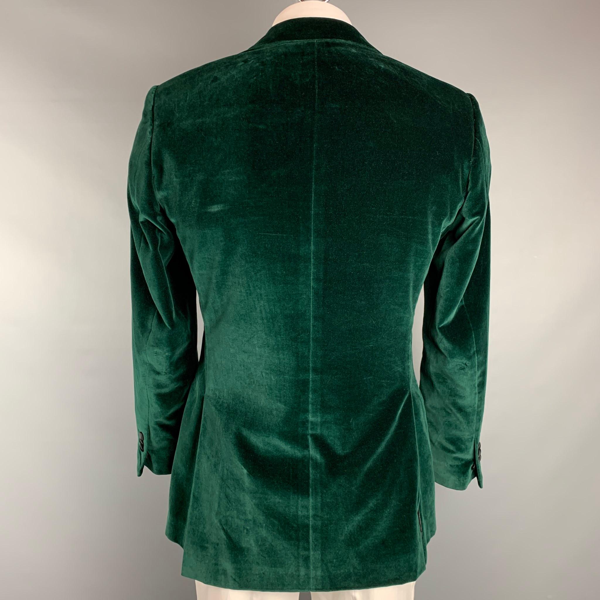SUIT SUPPLY Größe 40 Grün & Schwarzer Samt Baumwolle Peak Lapel Sportmantel Herren