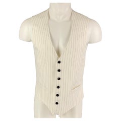 SUIT SUPPLY Size 40 White Brown Stripe Linen Cotton Vest