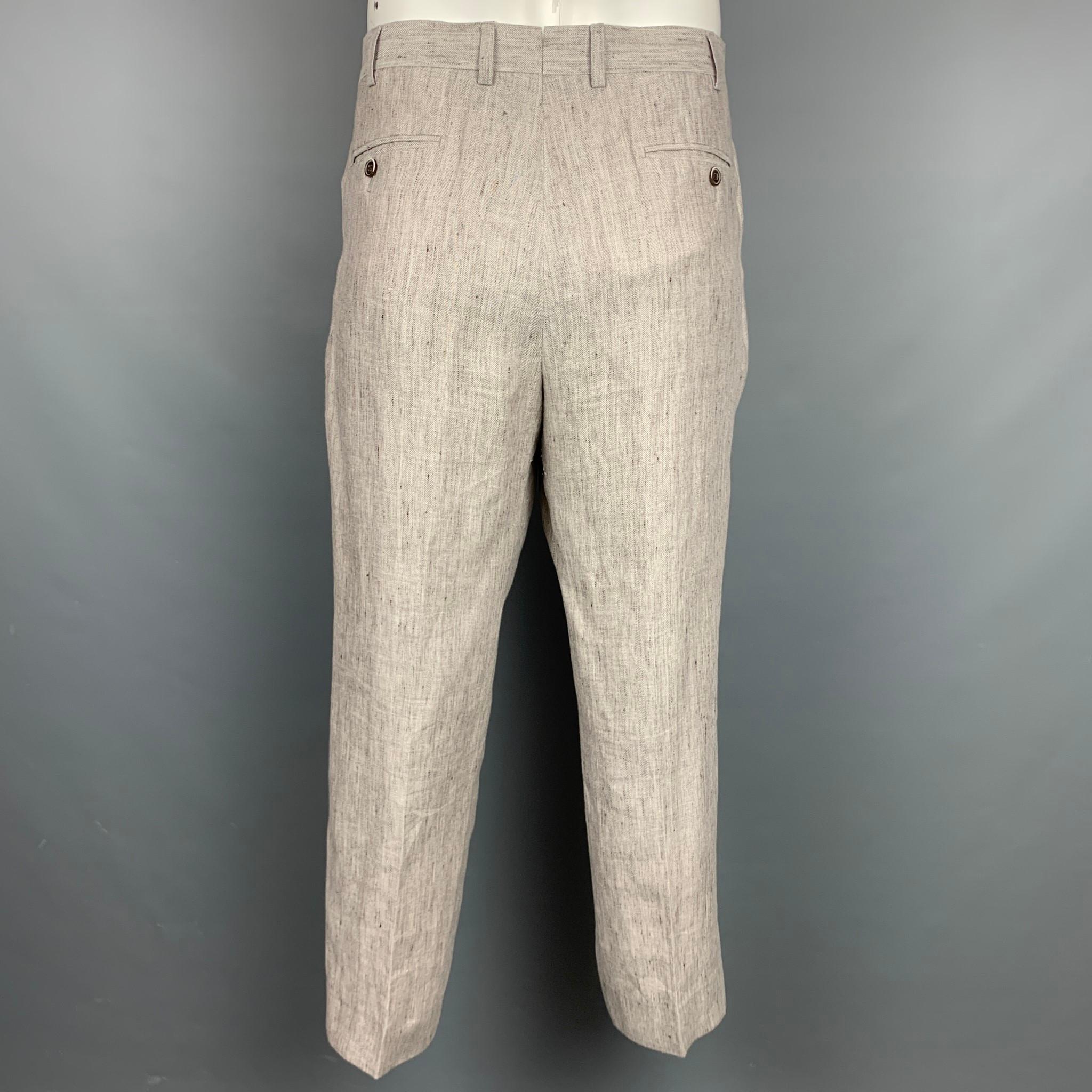 Beige SUIT SUPPLY Size 44 Oatmeal Textured Linen Notch Lapel Suit