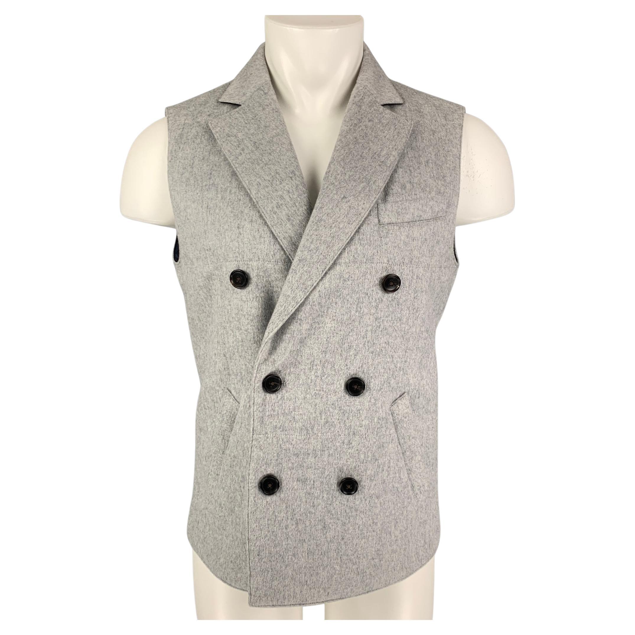 SUIT SUPPLY Size M Grey Quilted Cashmere Notch Lapel Vest