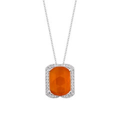 Suita Nahata Carnelian 5.83ct. Pendant in 14KWG with White Diamond.