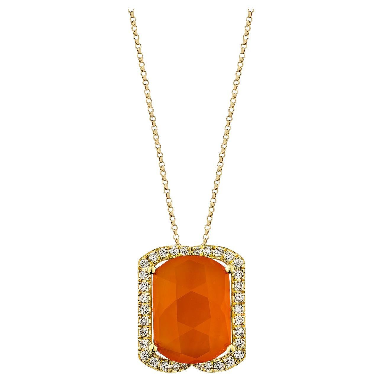 Suita Nahata Carnelian 5.88ct. Pendant in 14KYG with White Diamond.