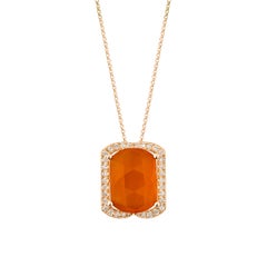 Suita Nahata Carnelian 5.98ct. Pendant in 14KRG with White Diamond.
