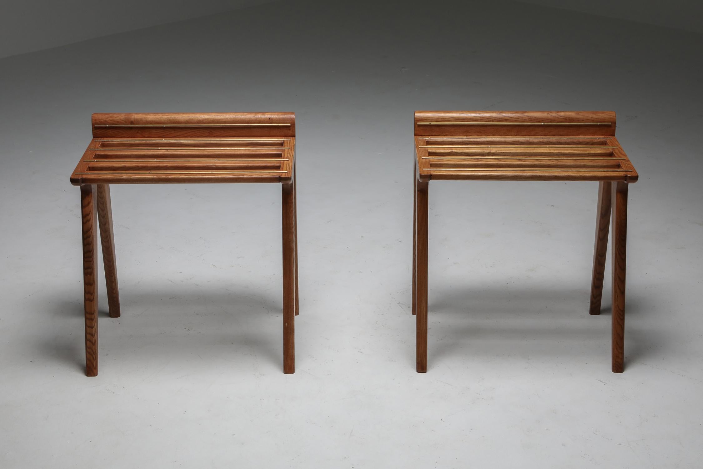 Mid-Century Modern Suitcase Holders by Gio Ponti in Oak and Brass, 1950s For Sale
