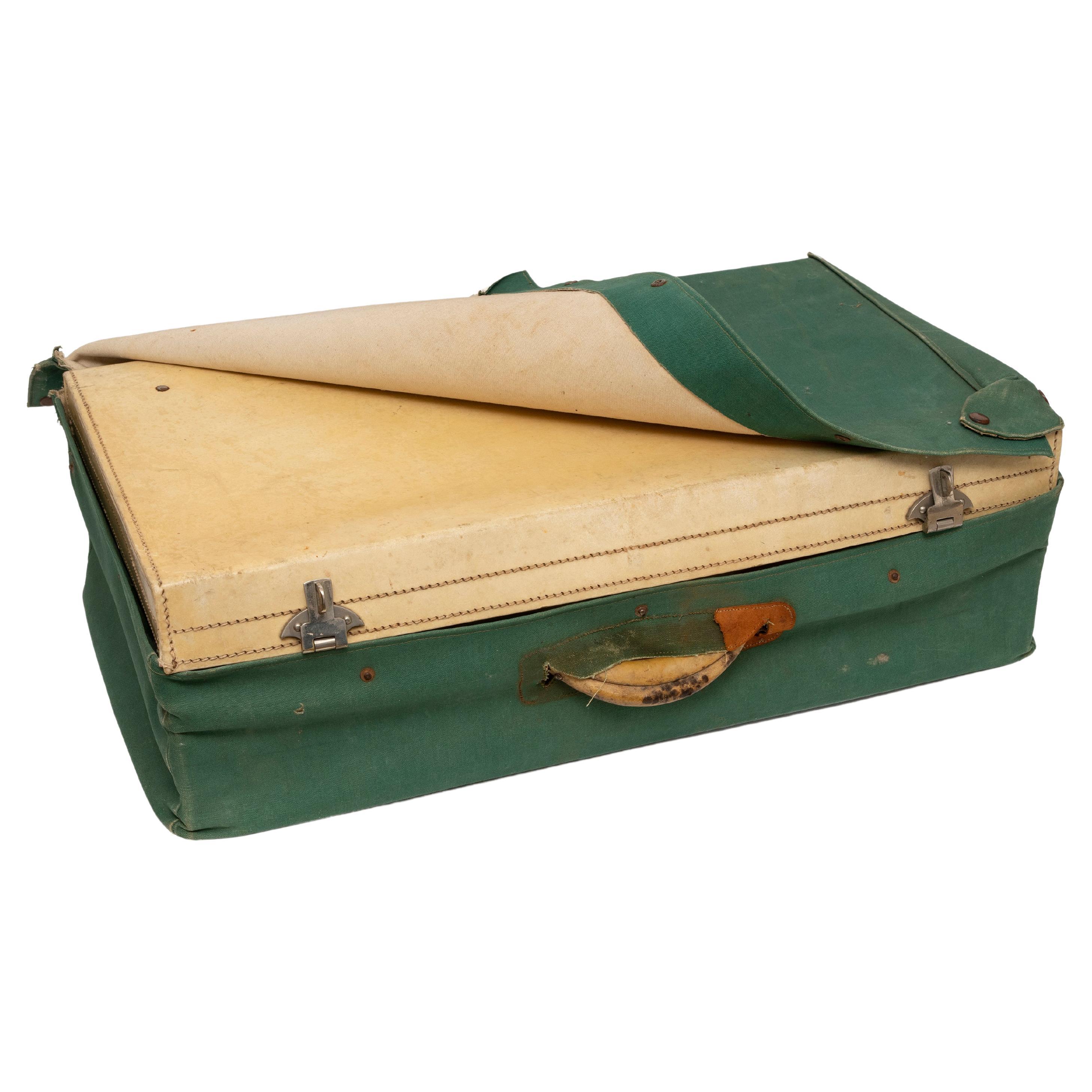 Suitcase Vellum Original Green Cover Nickel Fittings Locks Key x Long For Sale