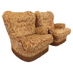 Suite de 2 fauteuils vintage en tissu floral à franges des années 60 70