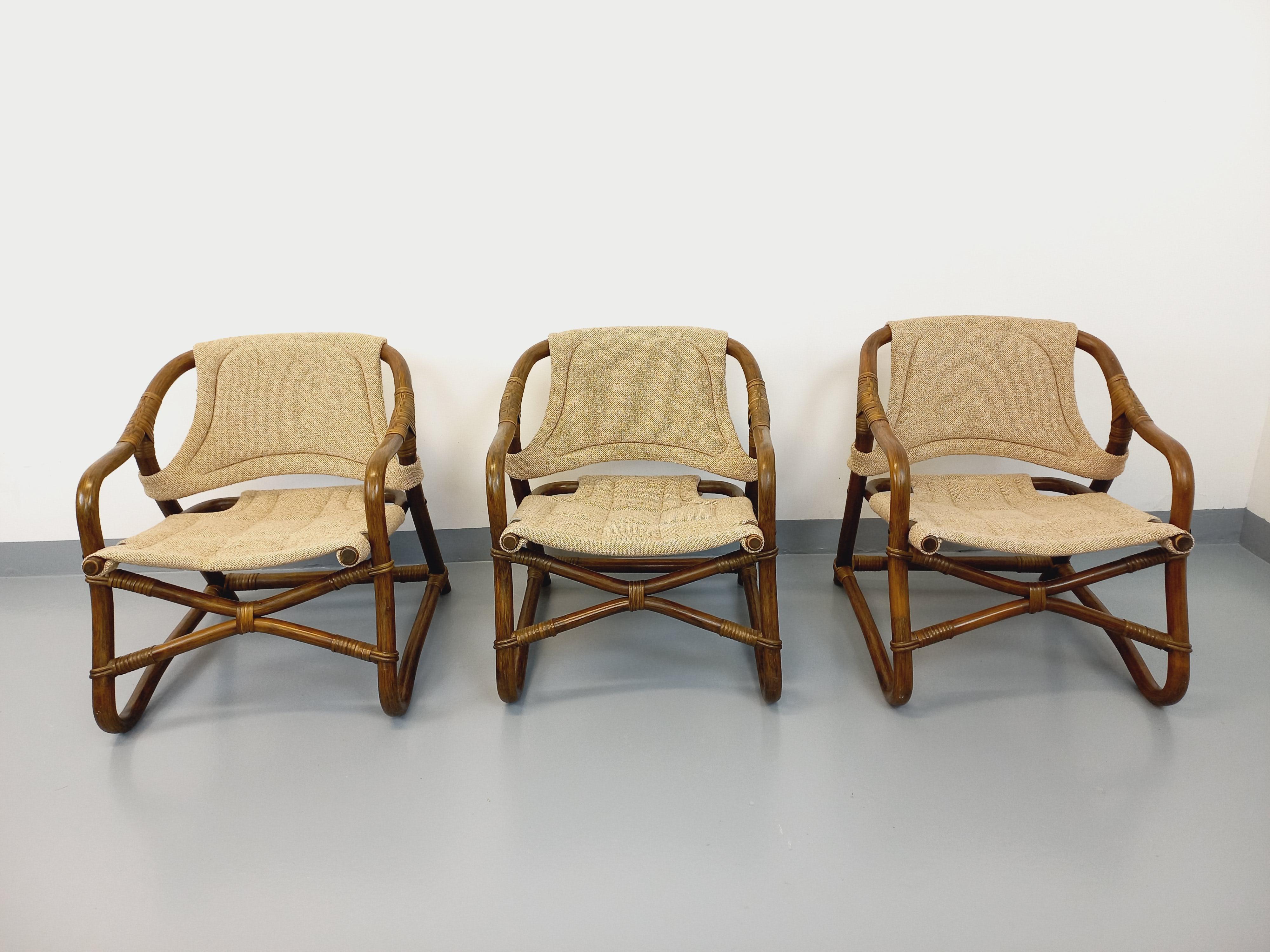 Suite de 3 fauteuils danois vintage esprit safari de Horsnæs Møbelfabrik rotin im Angebot 3