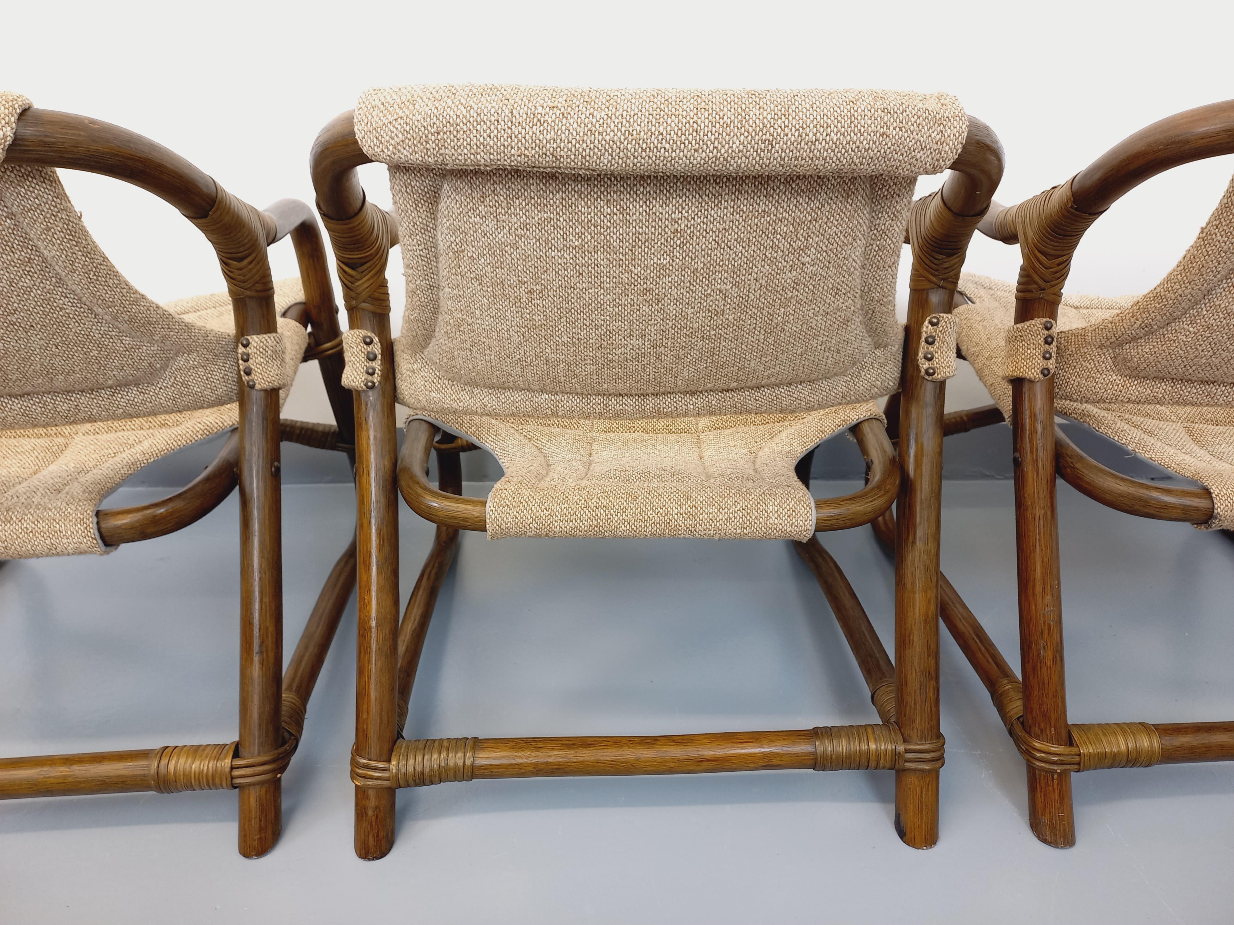 Suite de 3 fauteuils danois vintage esprit safari de Horsnæs Møbelfabrik rotin im Angebot 5