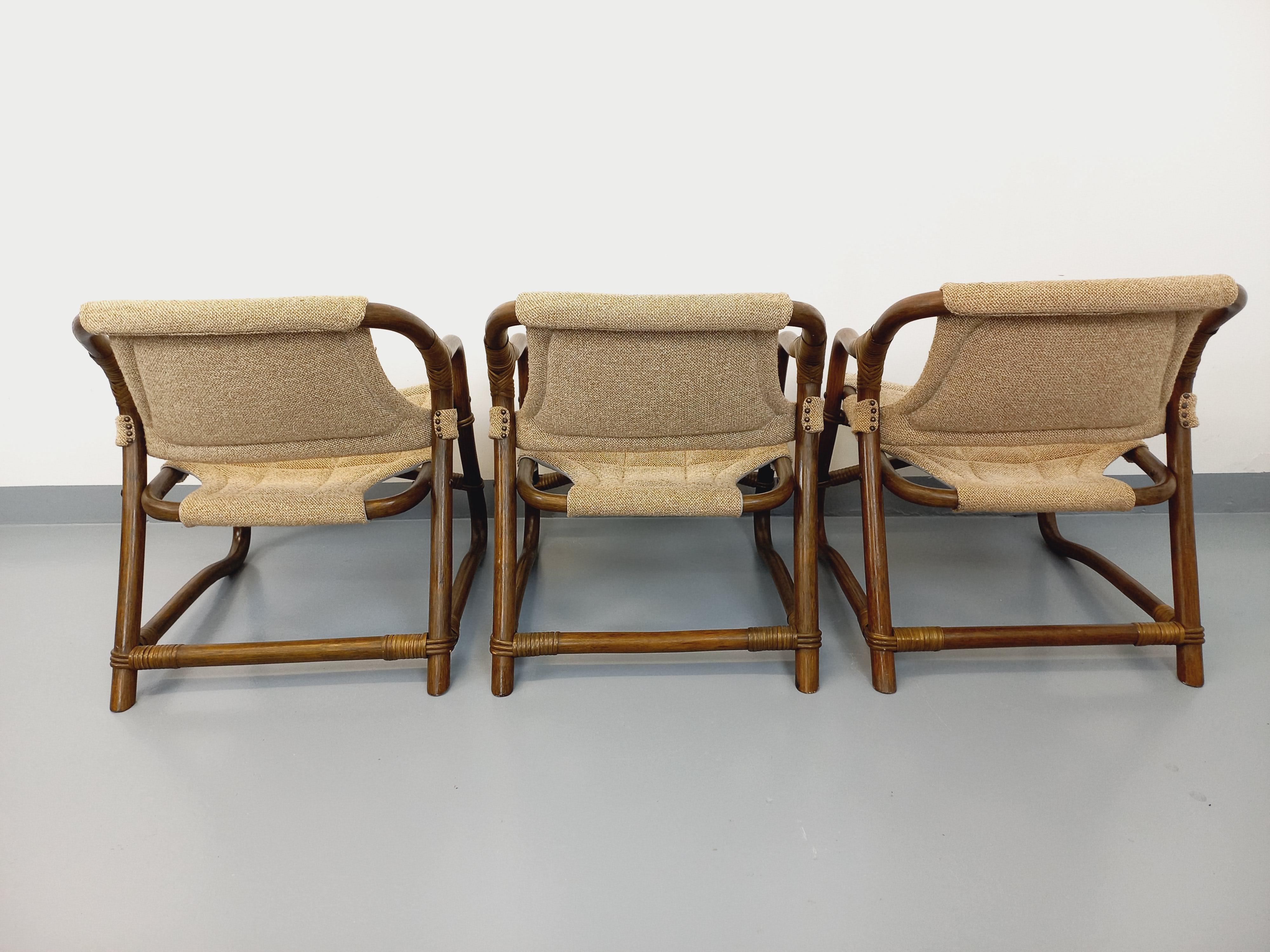 Suite de 3 fauteuils danois vintage esprit safari de Horsnæs Møbelfabrik rotin im Angebot 7