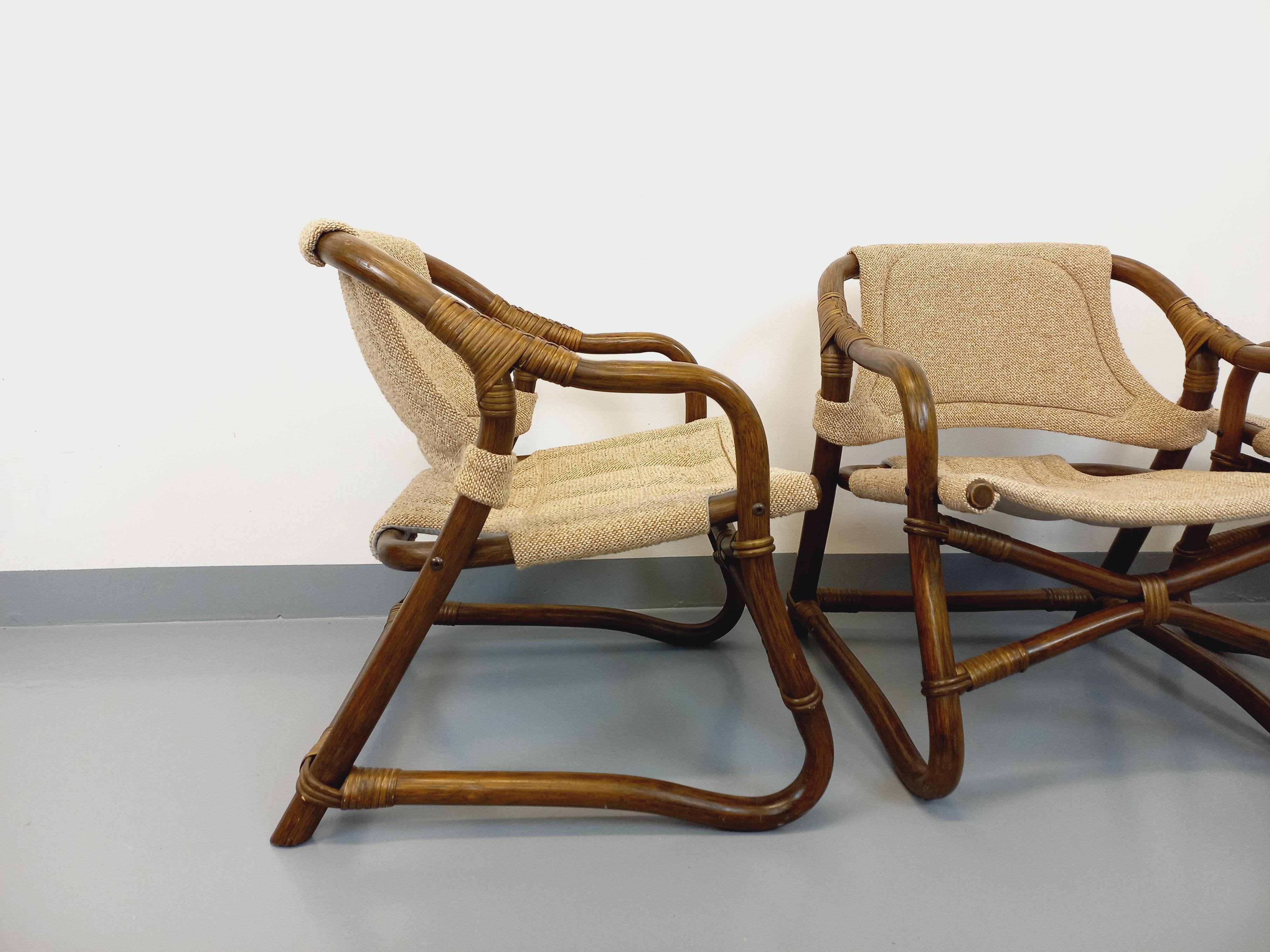 Suite de 3 fauteuils danois vintage esprit safari de Horsnæs Møbelfabrik rotin im Angebot 8