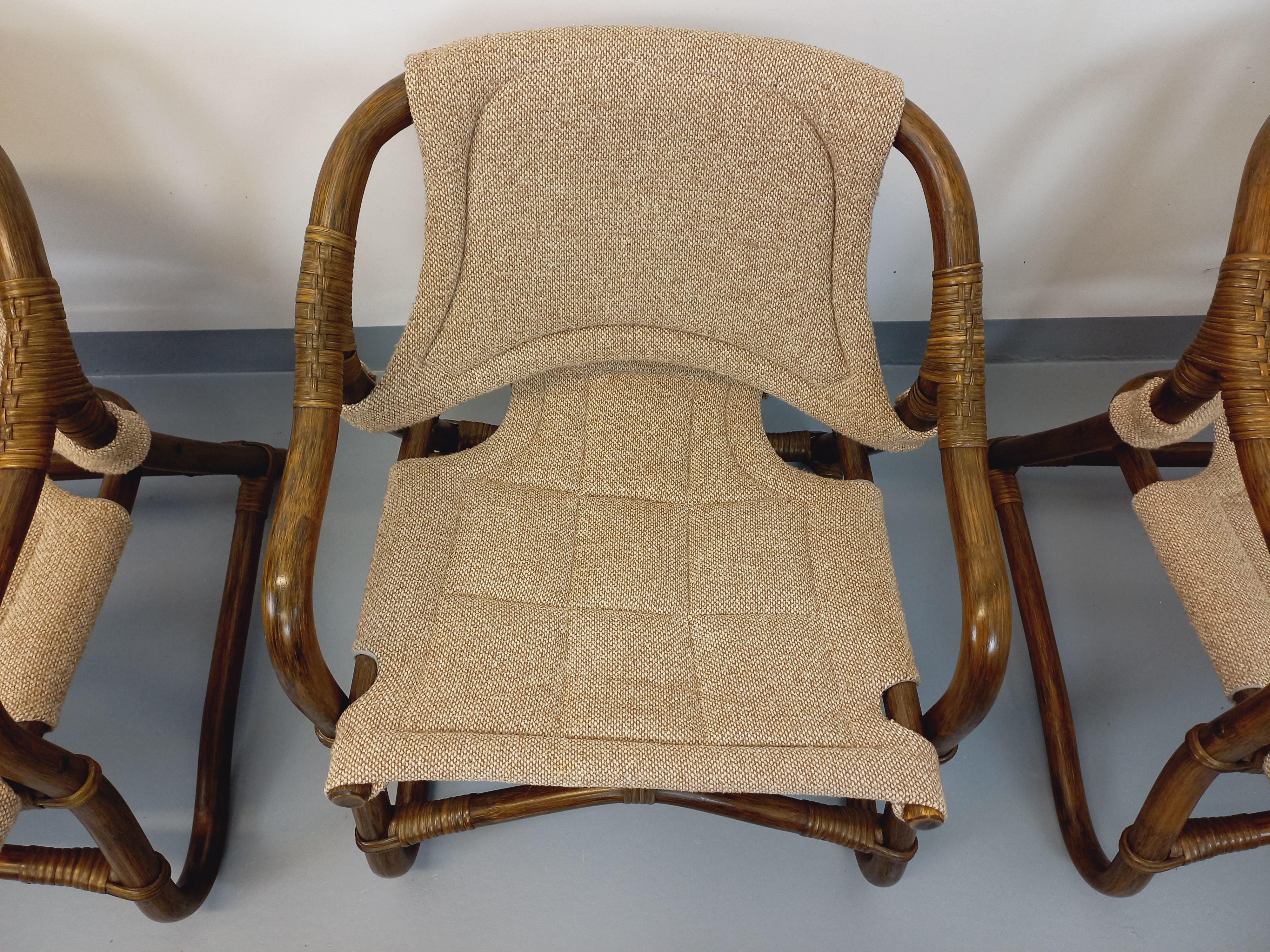Suite de 3 fauteuils danois vintage esprit safari de Horsnæs Møbelfabrik rotin im Angebot 11