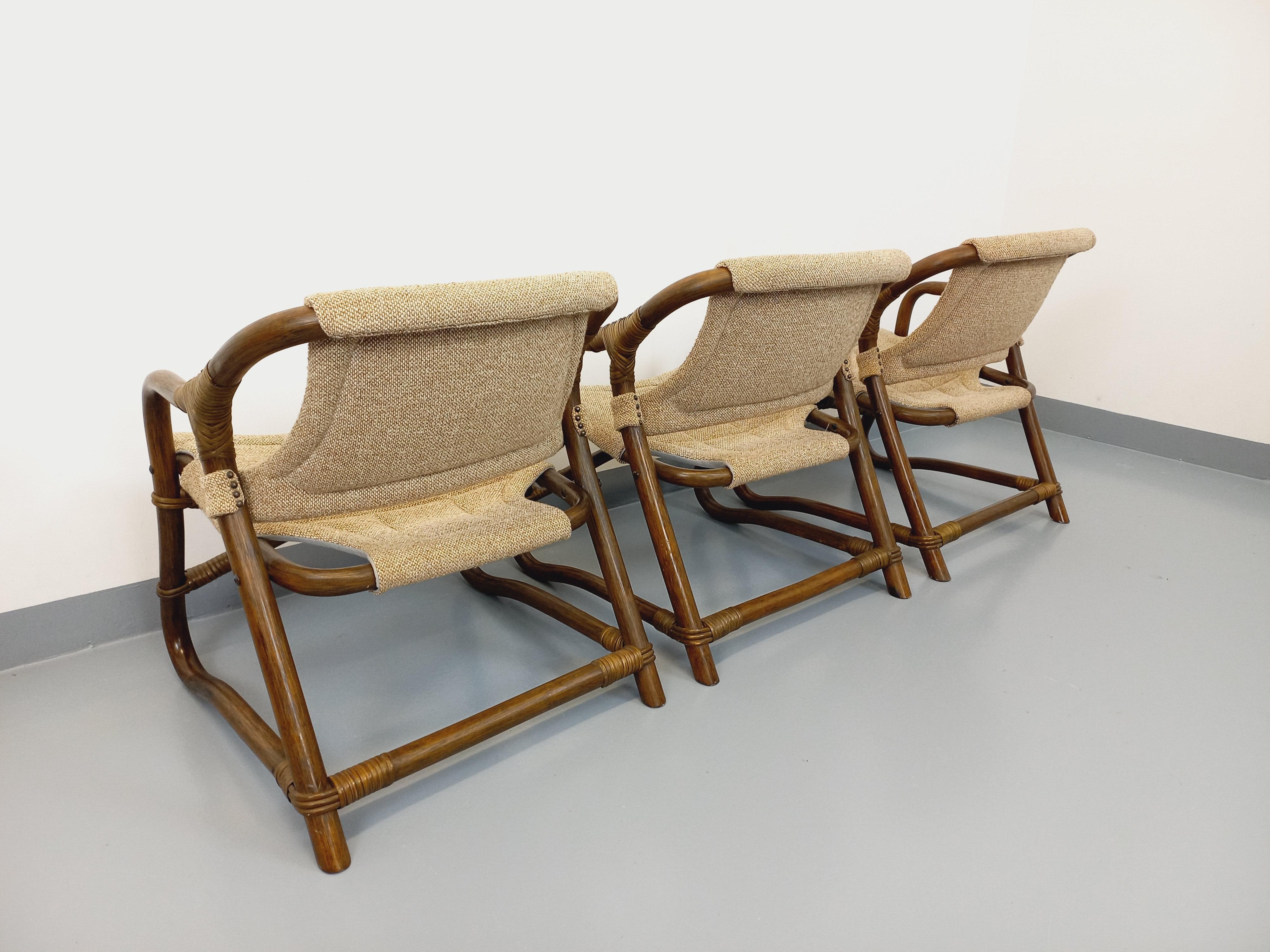 Suite de 3 fauteuils danois vintage esprit safari de Horsnæs Møbelfabrik rotin (Skandinavische Moderne) im Angebot