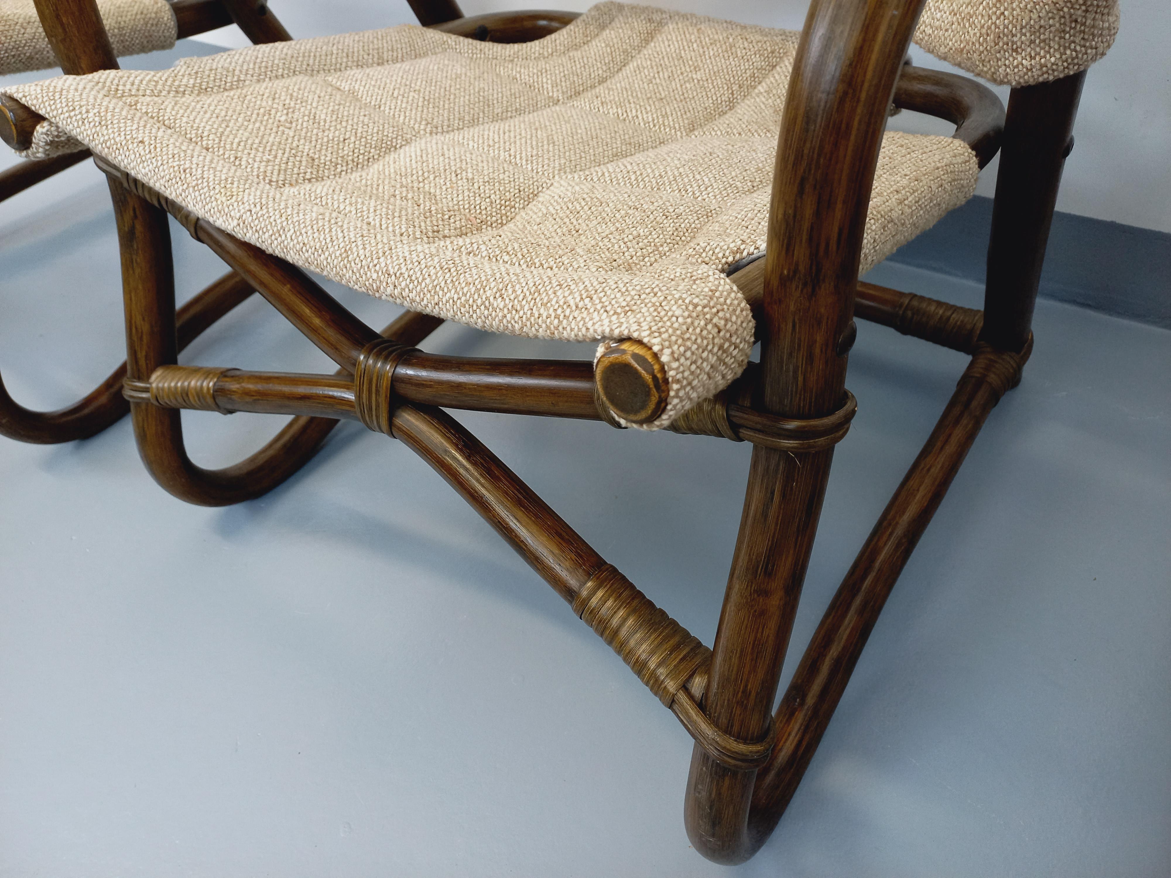 Suite de 3 fauteuils danois vintage esprit safari de Horsnæs Møbelfabrik rotin (Ende des 20. Jahrhunderts) im Angebot
