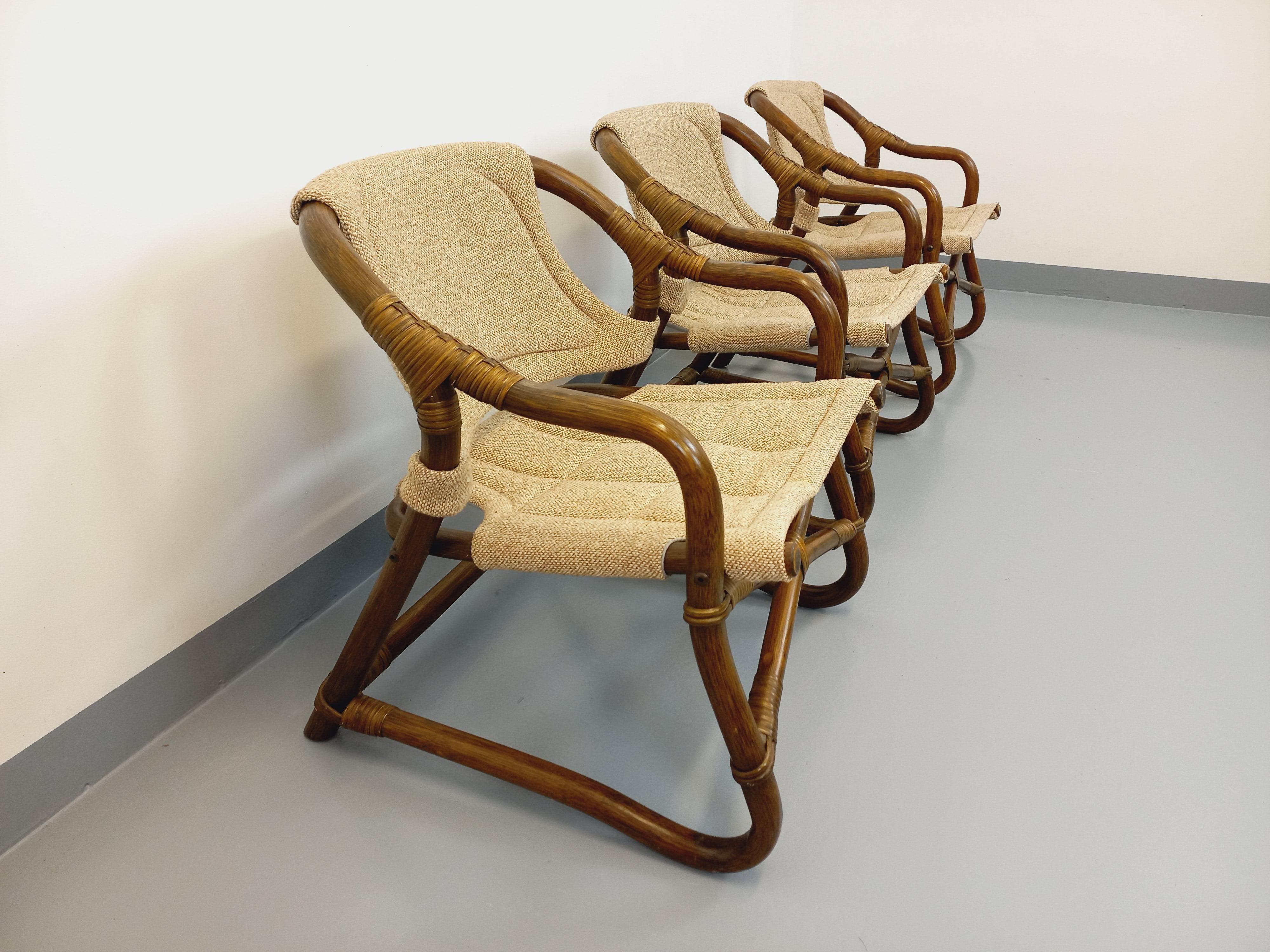 Suite de 3 fauteuils danois vintage esprit safari de Horsnæs Møbelfabrik rotin im Angebot 1