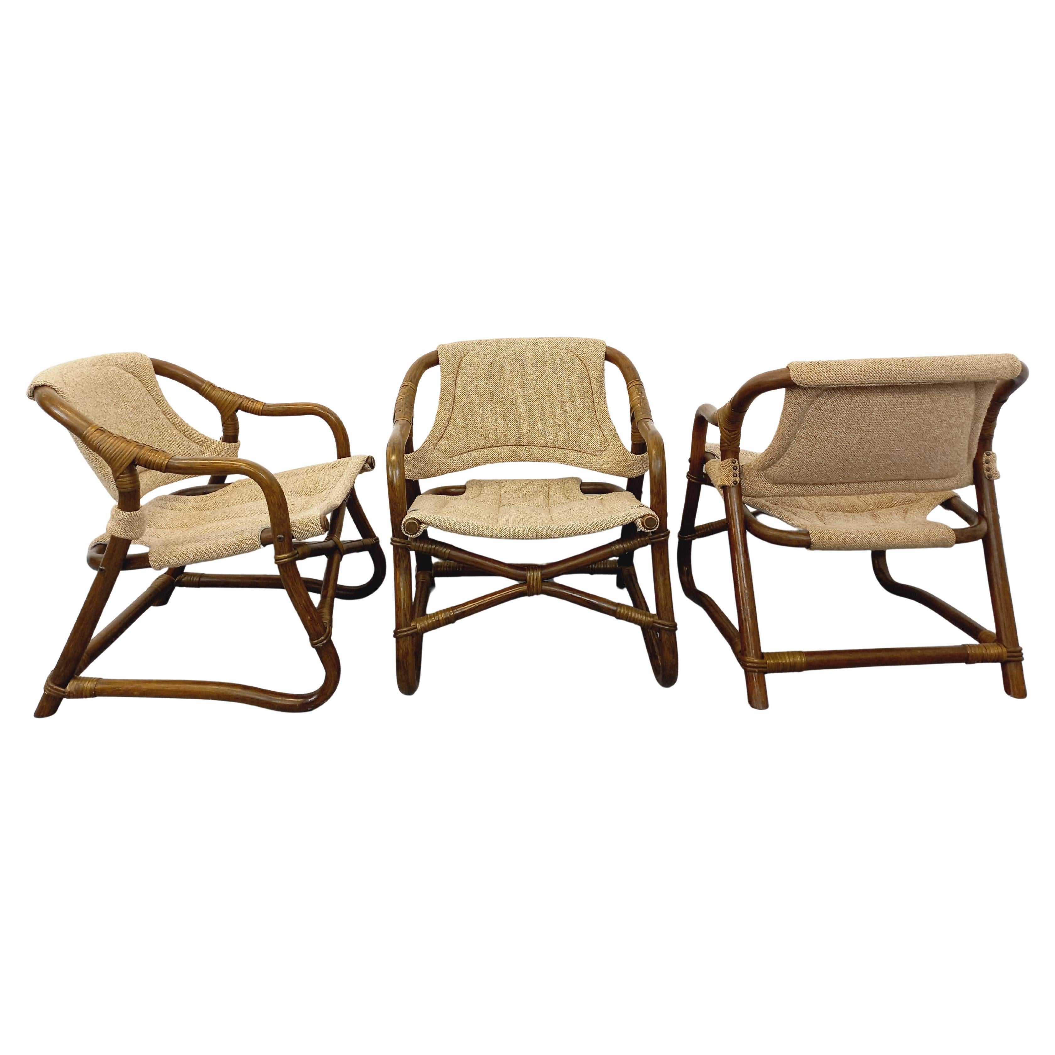 Suite di 3 mobili danois vintage esprit safari di Horsnæs Møbelfabrik rotin