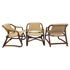 Suite de 3 fauteuils danois vintage esprit safari de Horsnæs Møbelfabrik rotin