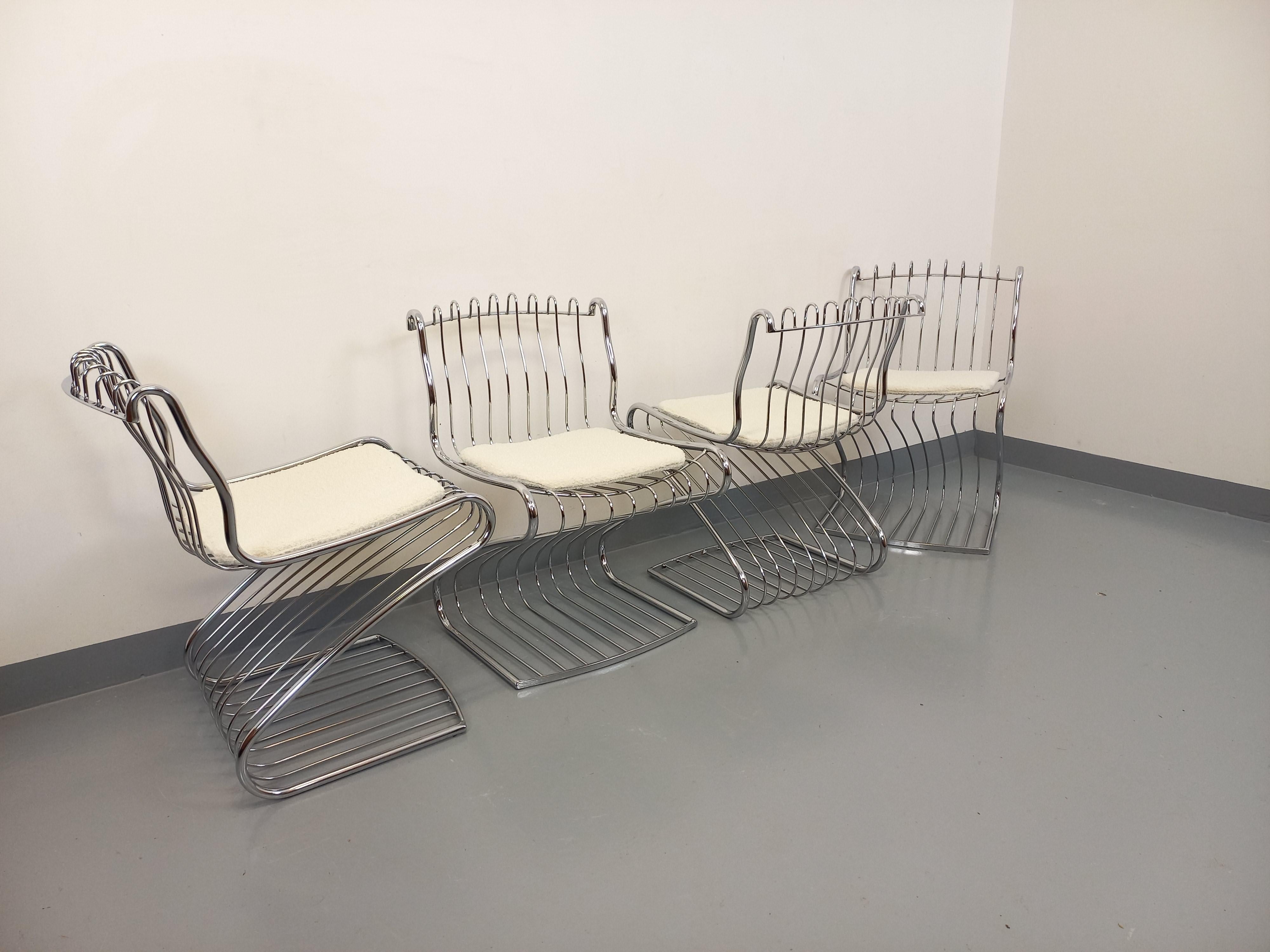 Suite di 4 sedie italiane vintage Gastone Rinaldi in metallo cromato e galette in vendita 3