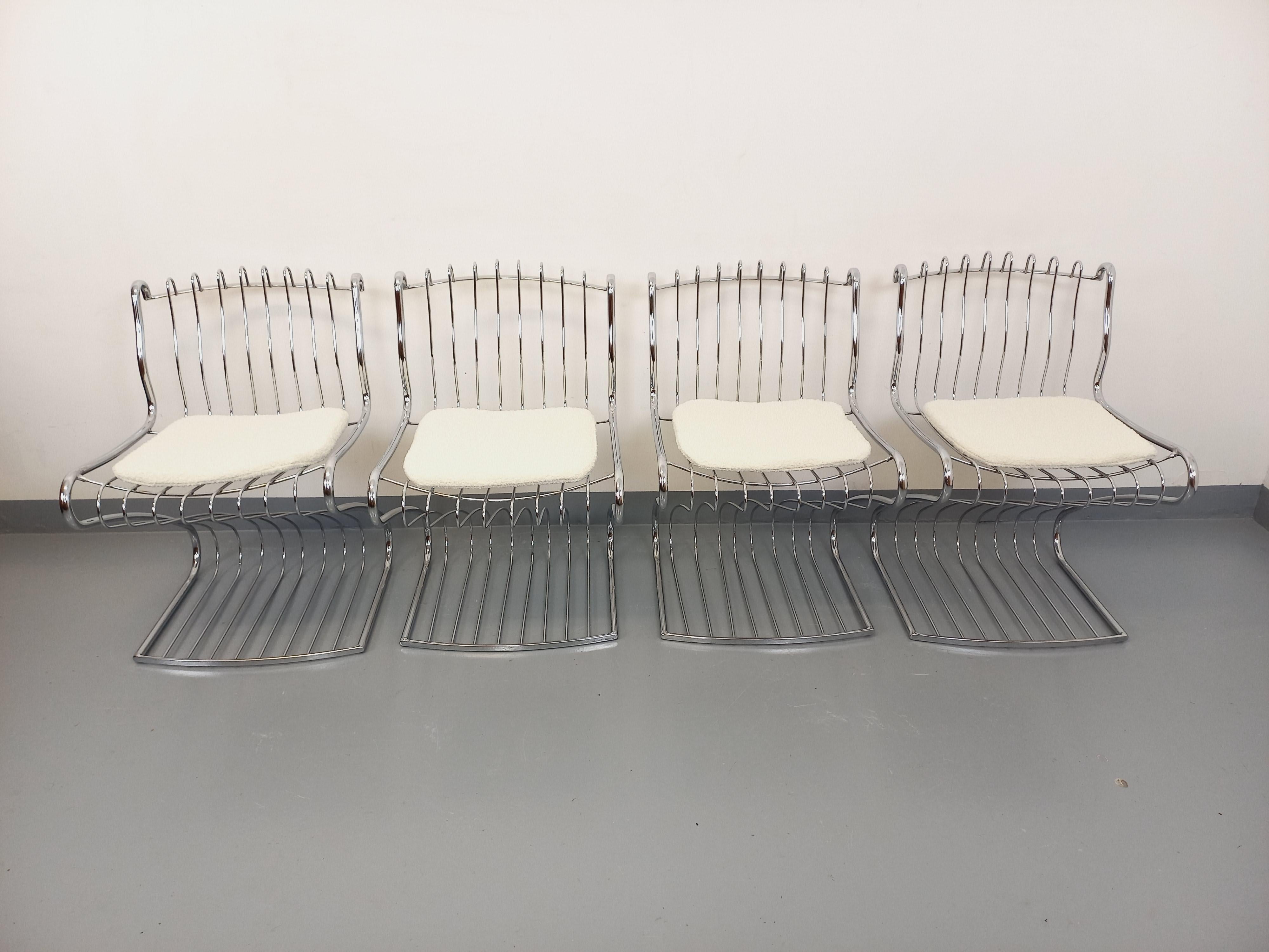 Suite di 4 sedie italiane vintage Gastone Rinaldi in metallo cromato e galette in vendita 4