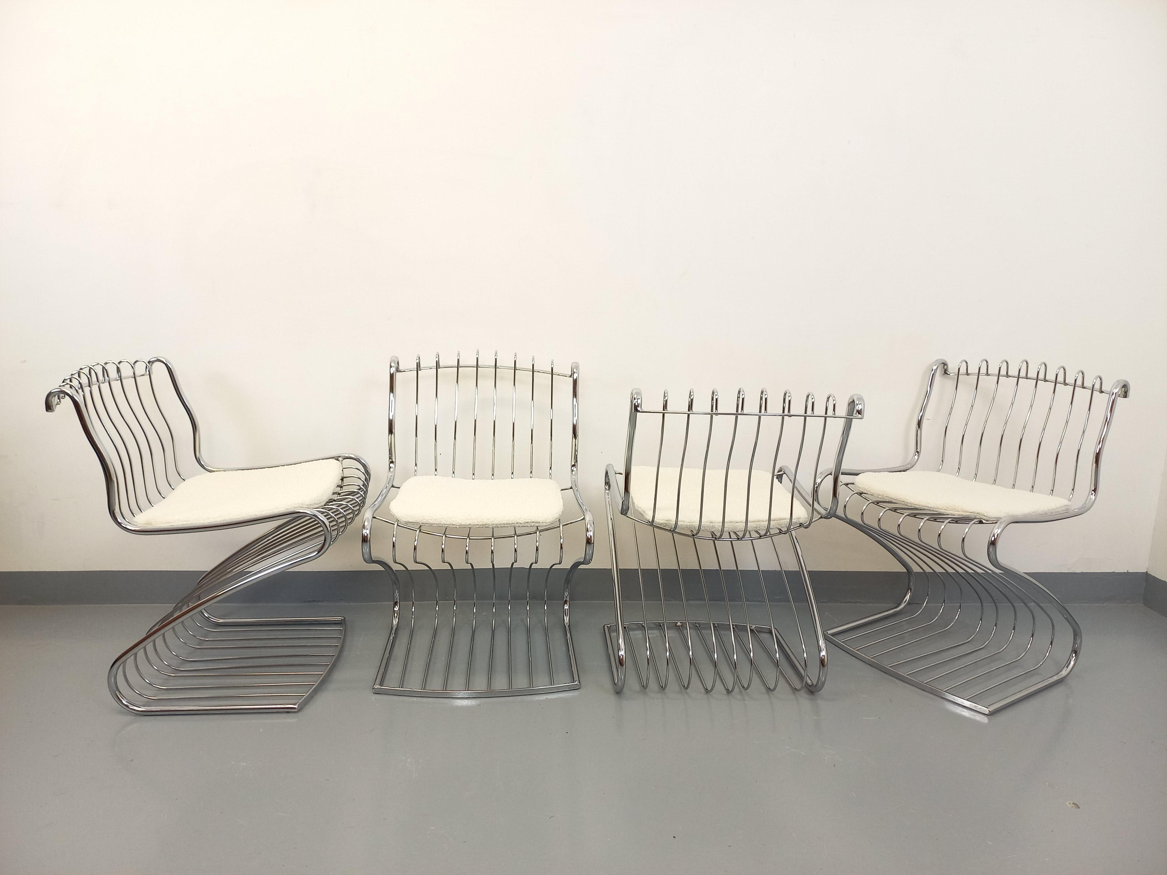 Suite di 4 sedie italiane vintage Gastone Rinaldi in metallo cromato e galette in vendita 10